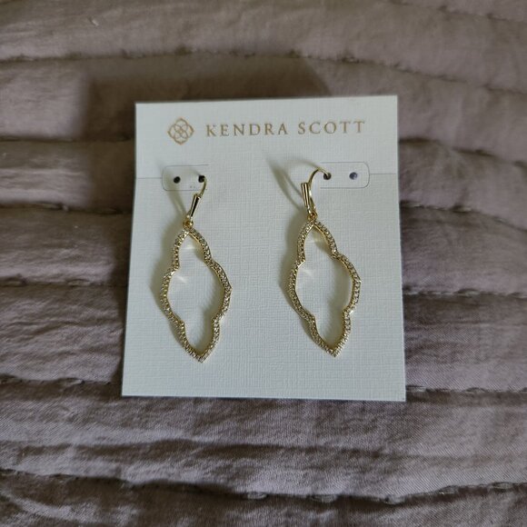 Kendra Scott Abbie Gold Tone Open Frame Earrings in White Crystal - Picture 4 of 6